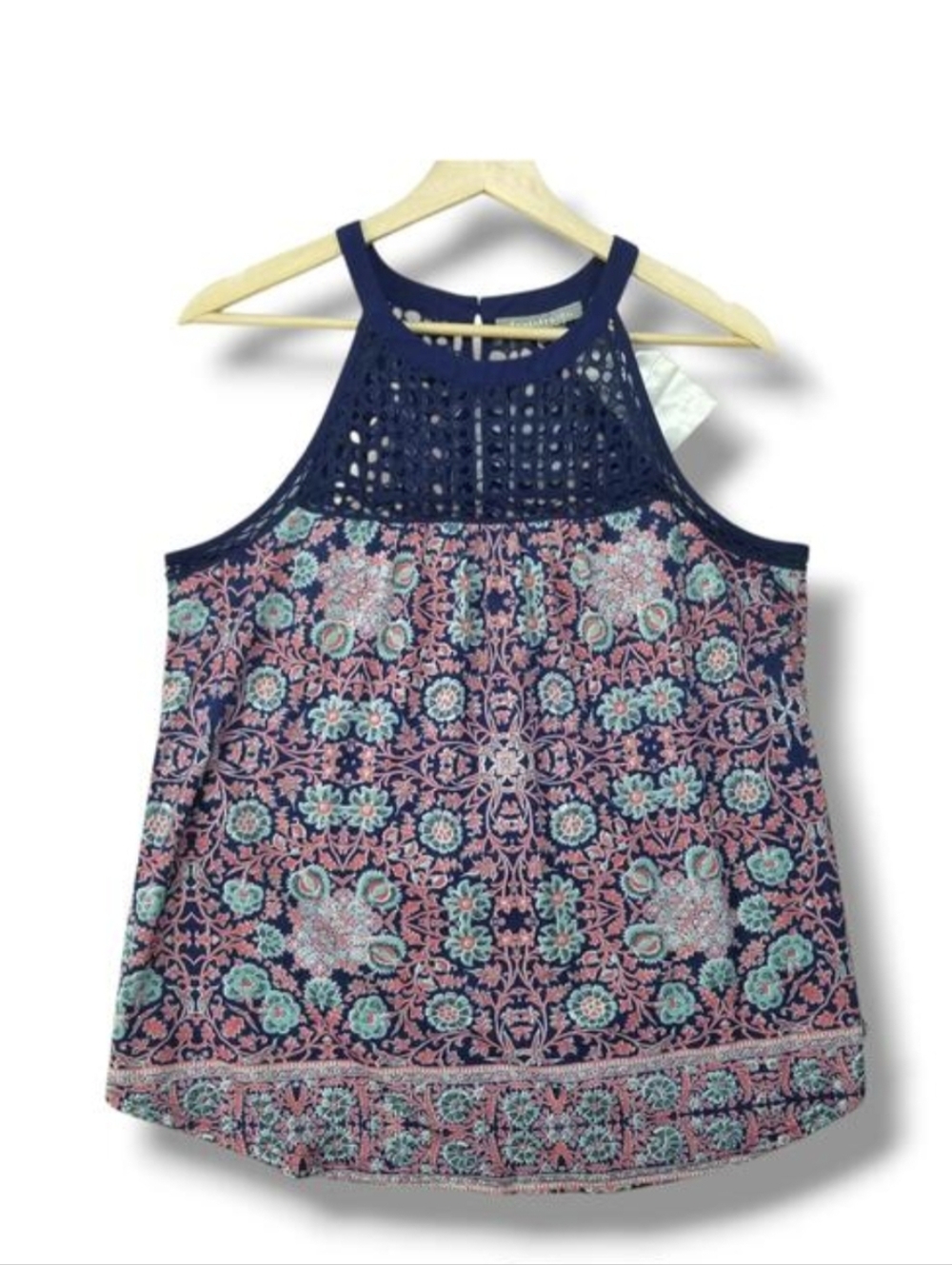 Daniel Rainn Rauly Crochet Neckline Tank Top Blouse Womens Medium‎ NWT Blue Pink